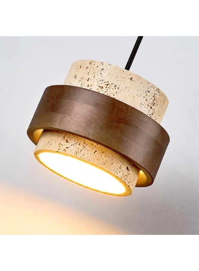 Modern Chandelier - a Luxurious Pendant Lamp with a geometric design in travertine stone and wood - an artistic wabi-sabi style decorative lamp for the living room, bedroom, and dining room, an elegant indoor lighting option for the home. - Image 2